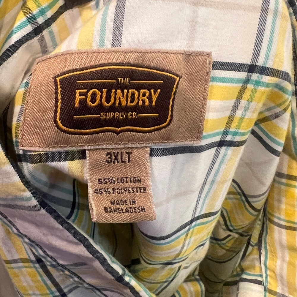 Foundry Men’s Yellow and Blue Checkered button down Shirt 3XL - Picture 4 of 4
